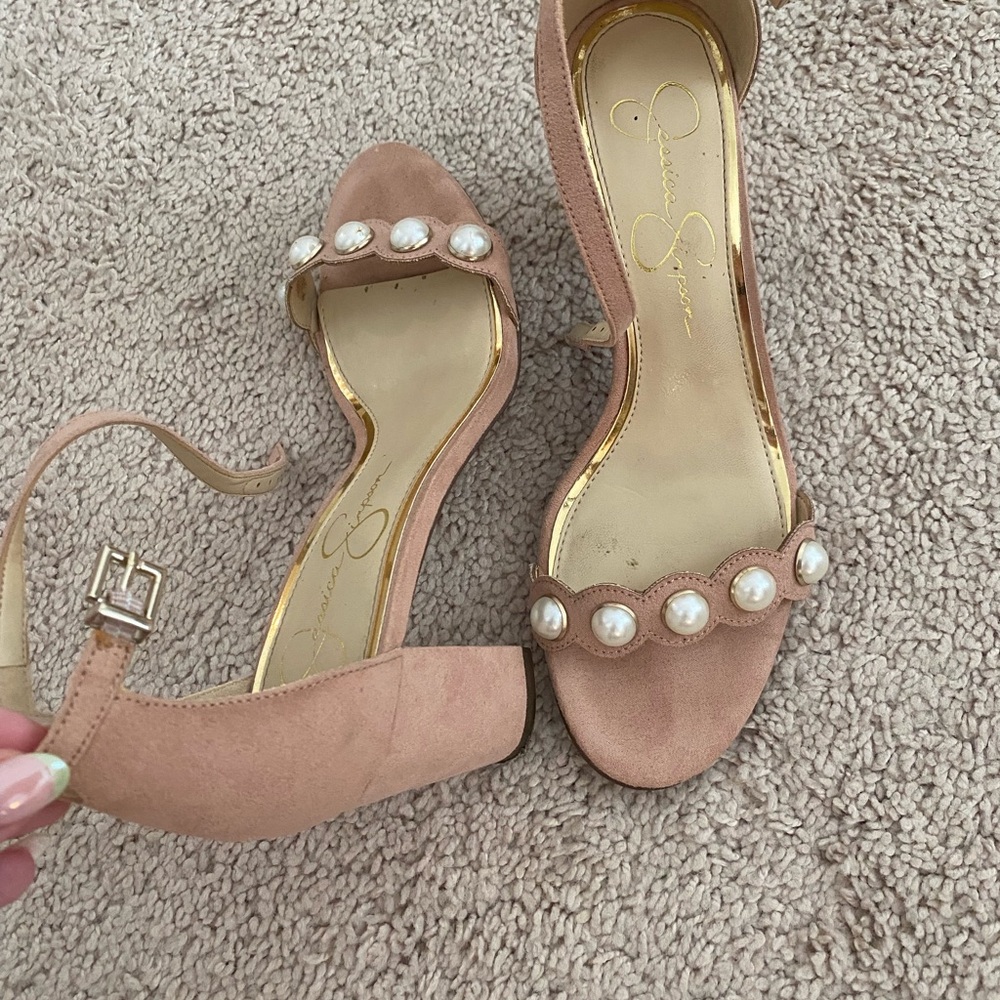 Jessica Simpson Blush Heels with Pearl Details